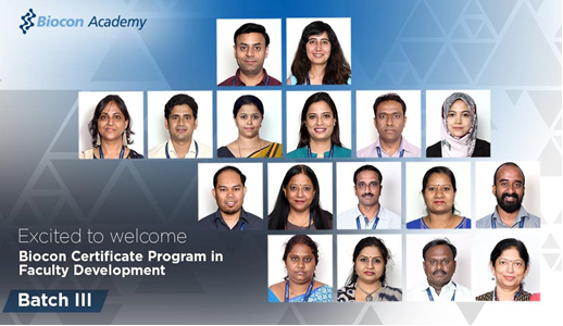 Faculty Development Program from 1st to 12th July, 2019 at Biocon Academy, Bangalore