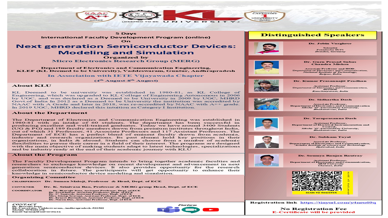 Conduction of 5-day International Faculty Development Program on Next generation Semiconductor Devices: Modeling and Simulation from 4th to 8th August 2020