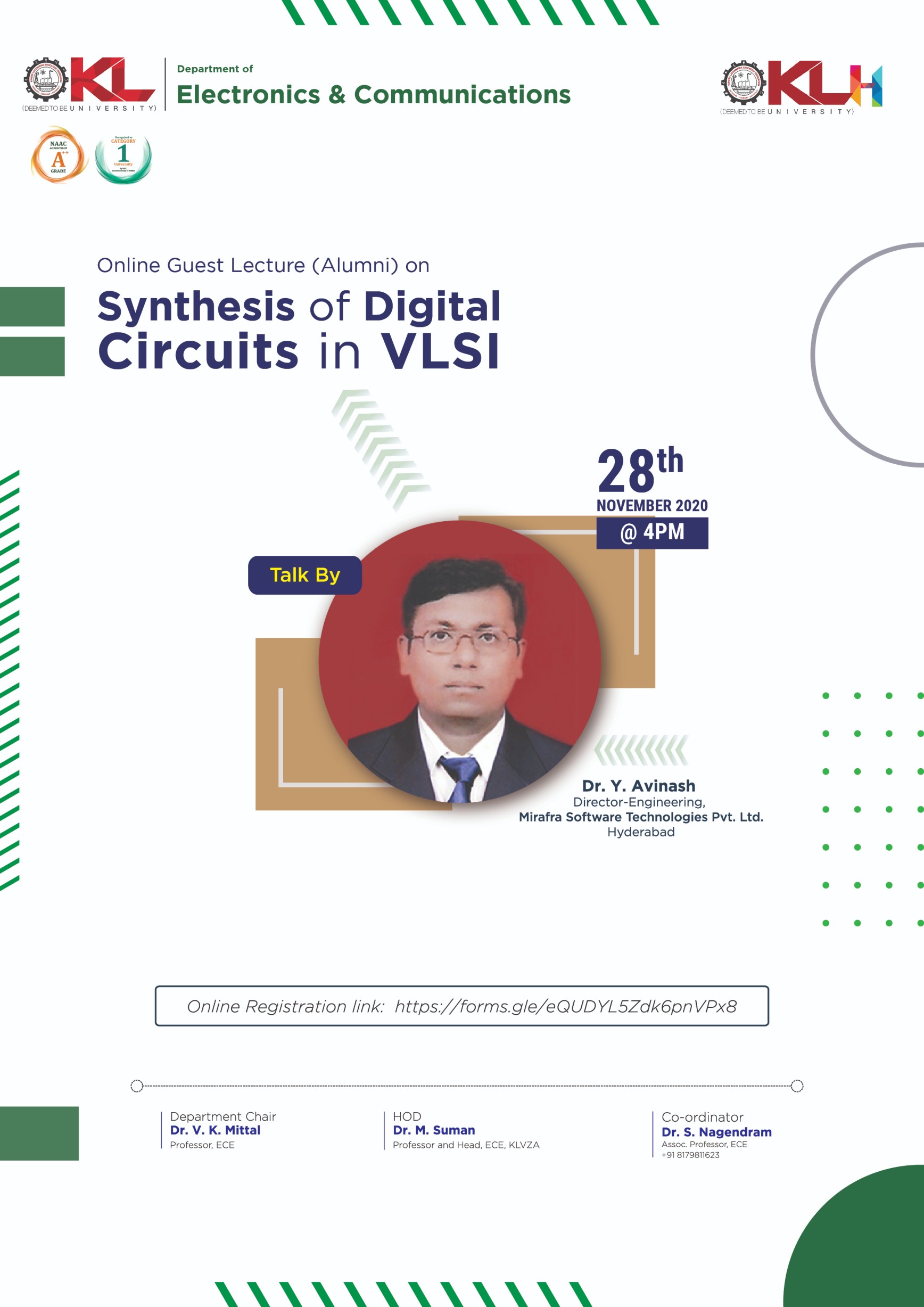 Alumni guest Lecture on“Synthesis of digital circuits in VLSI”