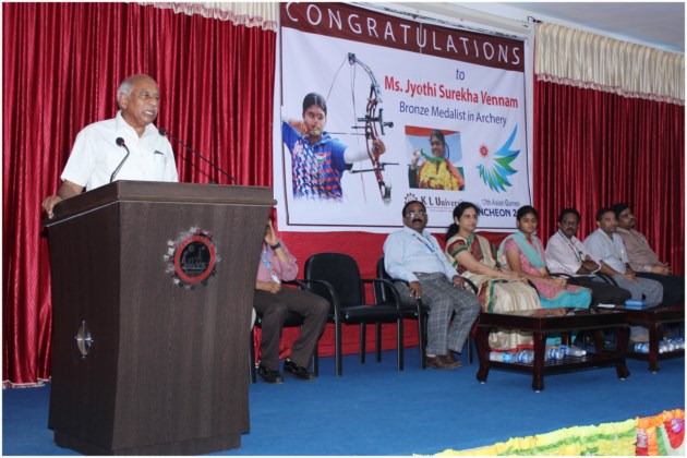 Felicitation to Miss Vennam Jyothi Surekha bronze medalist in 17th Asian games held in South Korea