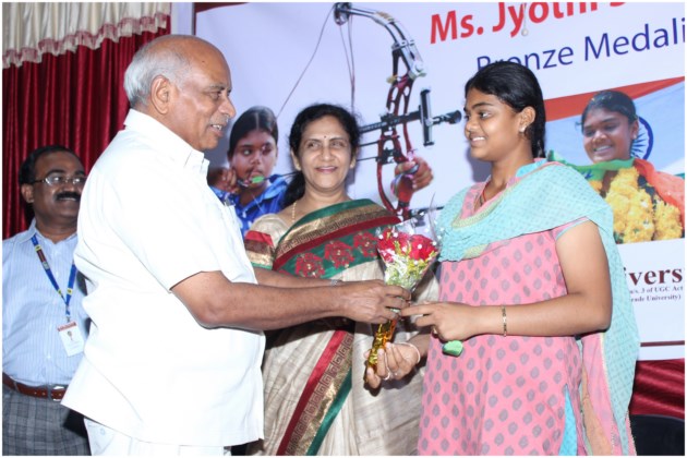Felicitation to Miss Vennam Jyothi Surekha bronze medalist in 17th Asian games held in South Korea