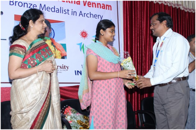 Felicitation to Miss Vennam Jyothi Surekha bronze medalist in 17th Asian games held in South Korea