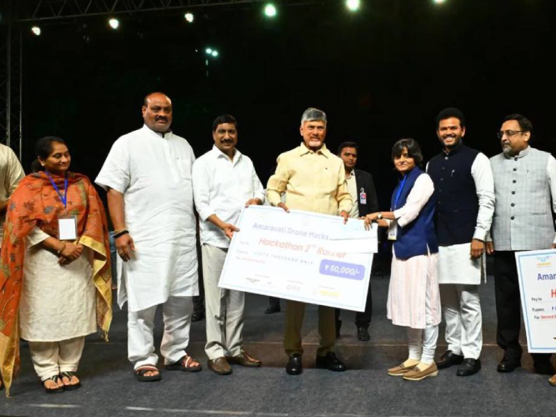 K L Deemed to be University VZA, Student Team Secured Second Runner up Position with Prize Money of Rs 1 Lakh in Amaravati Drone Hackathon 2024.